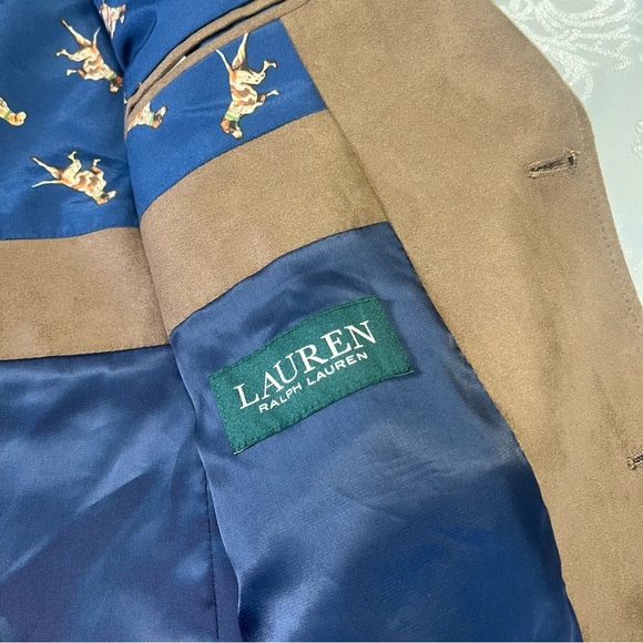 Lauren Ralph Lauren Microsuede Sport Coat Brown With Hound Pattern Size 40R - Picture 4 of 8